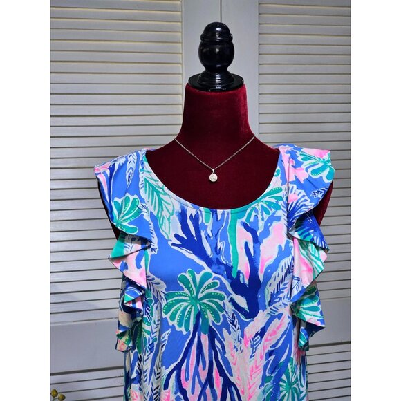 Lilly Pulitzer Women's Blue Pink Green Esmeralda Jet Stream Dress Size L 2783 - Picture 4 of 14